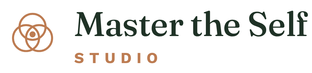 Master the Self Studio wordmark: the three-circle mark in copper, the name in a deep green serif, STUDIO letterspaced underneath.