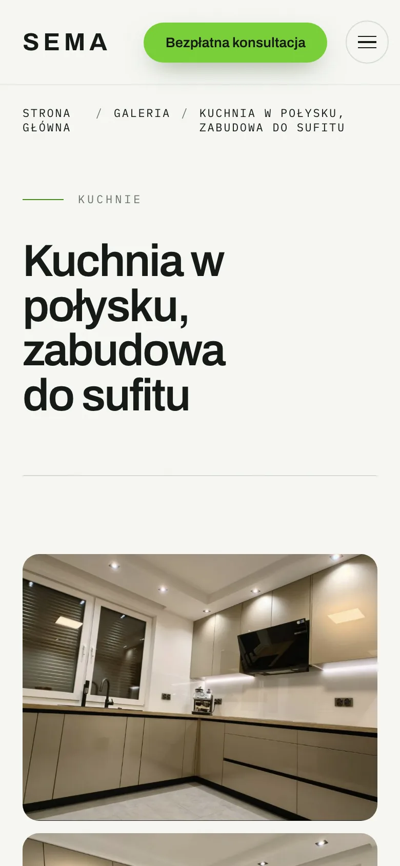 Pojedyncza strona realizacji na telefonie.